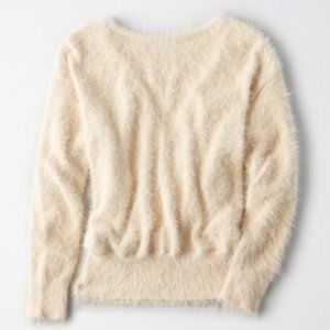 Cream pullover cropped sweater American Eagle